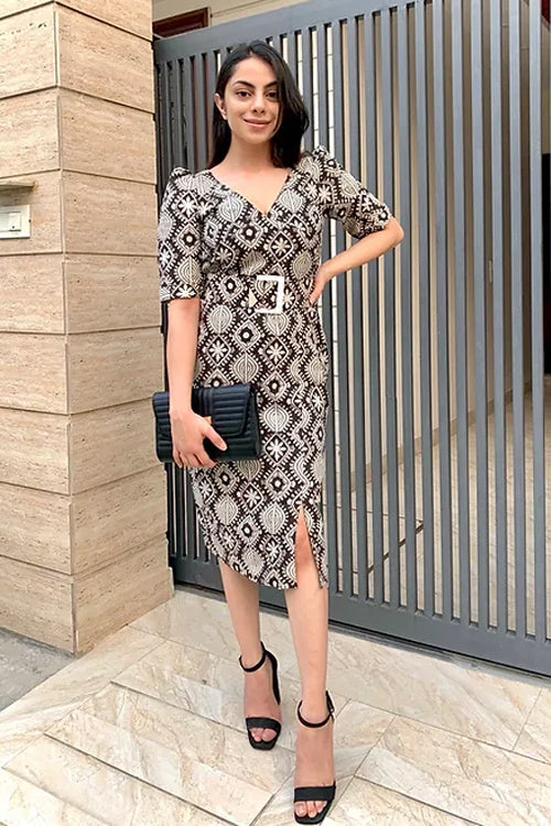 Elly Printed Black Dress With Belt